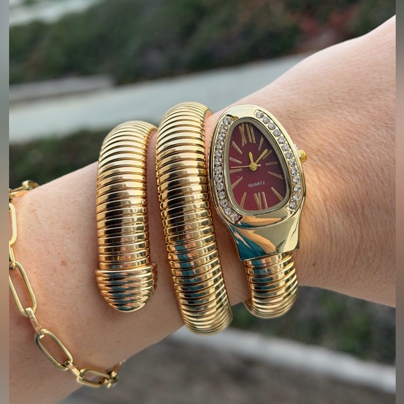 Luxury Serpent-Style Coil Wrap Watch Bracelet Crystal Bezel - Picture 3 of 5
